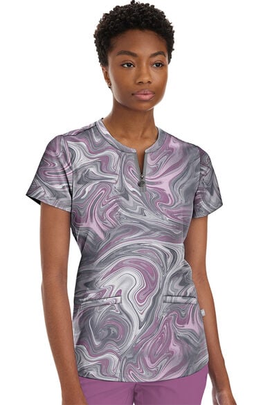 Clearance Women's Ivy Marble Effect Print Scrub Top, , large