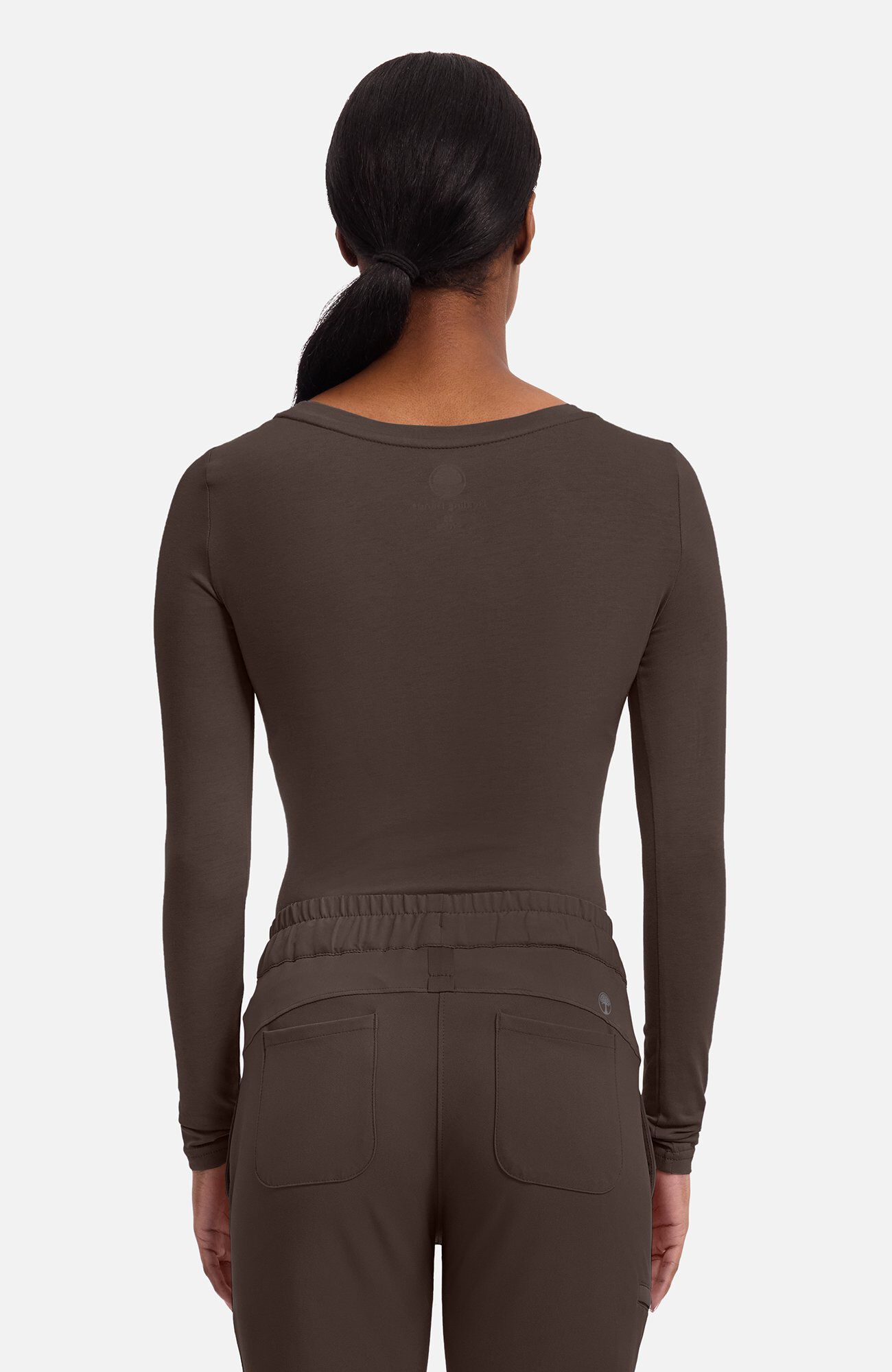 Women's Melissa Long Sleeve Knit Tee Underscrub, DHC Dark Chocolate | brown, large