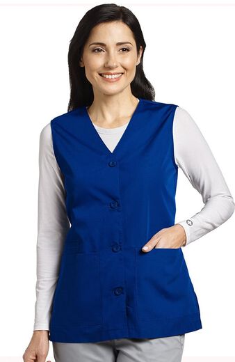 Women's Button Front Solid Scrub Vest, Women's Button Front Solid Scrub Vest