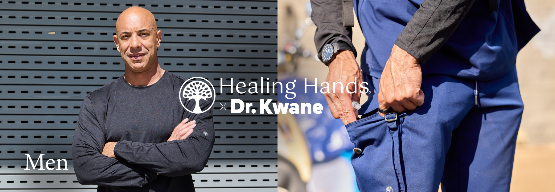 dr. kwane x healing hands men's scrubs.